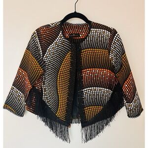 Christie Brown RARE Womens Cropped Mid-Century Mod Jacket Graphic Print Sz 8